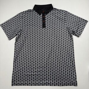 Pins & Aces Shirt Mens XL Black White Geometric Print Golf Polo Short Sleeve